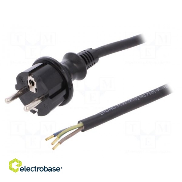 Cable | SCHUKO plug,CEE 7/7 (E/F) plug,wires | 5m | black | rubber