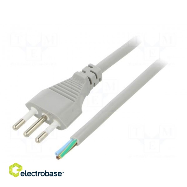 Cable | 3x1mm2 | CEI 23-50 (L) plug,wires | PVC | 1.8m | grey | 10A | 250V