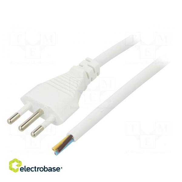 Cable | 3x1mm2 | CEI 23-50 (L) plug,wires | PVC | 1m | white | 10A | 250V