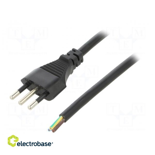 Cable | 3x0.75mm2 | CEI 23-50 (L) plug,wires | PVC | 1m | black | 10A
