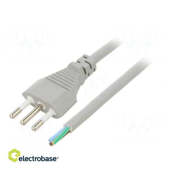Cable | 3x1mm2 | CEI 23-50 (L) plug,wires | PVC | 1m | grey | 10A | 250V