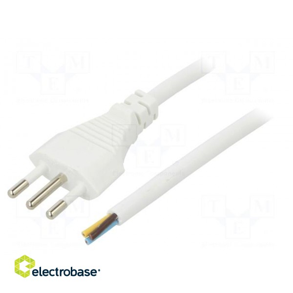 Cable | 3x0.75mm2 | CEI 23-50 (L) plug,wires | PVC | 1m | white | 10A