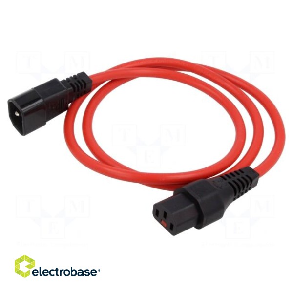 Cable | IEC C13 female,IEC C14 male | PVC | 1m | red | 10A | 250V