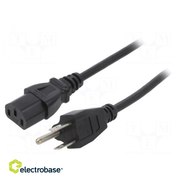 Cable | 3x18AWG | IEC C13 female,NEMA 5-15 (B) plug | PVC | 1m | black