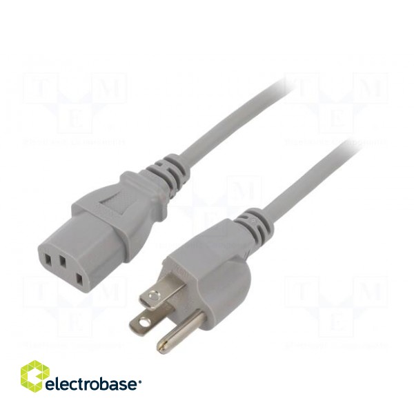 Cable | 3x18AWG | IEC C13 female,NEMA 5-15 (B) plug | PVC | 1m | grey
