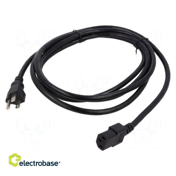 Cable | 3x14AWG | IEC C13 female,NEMA 5-15 (B) plug | PVC | 2m | black