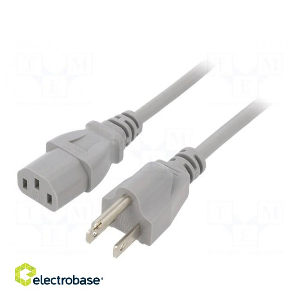 Cable | 3x18AWG | IEC C13 female,NEMA 5-15 (B) plug | PVC | 3m | grey