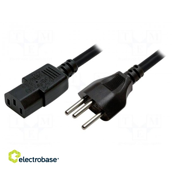 Cable | 3x0.75mm2 | IEC C13 female,SEV-1011 (J) plug | 1.8m | black