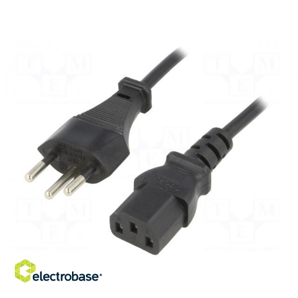 Cable | IEC C13 female,SEV-1011 (J) plug | 1.8m | black | PVC | 10A