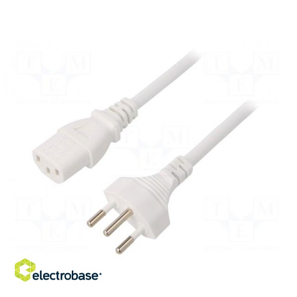 Cable | 3x1mm2 | IEC C13 female,SEV-1011 (J) plug | PVC | 1.8m | white