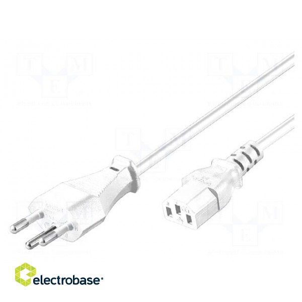 Cable | IEC C13 female,SEV-1011 (J) plug | 2m | white | PVC | 3x18AWG