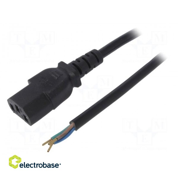 Cable | IEC C13 female,wires | 1.5m | black | PVC | 3G0,5mm2 | 10A | 250V
