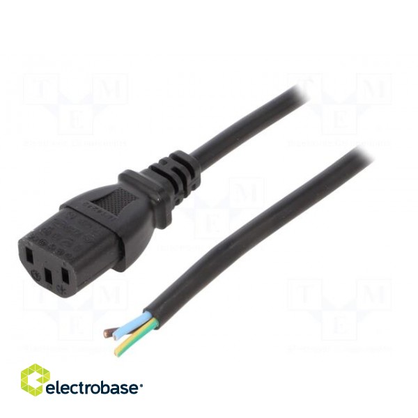 Cable | 3x0.75mm2 | IEC C13 female,wires | PVC | 1.8m | black | 10A | 250V
