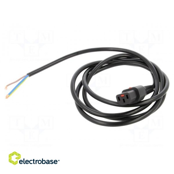 Cable | IEC C13 female,wires | 2m | with IEC LOCK locking | black