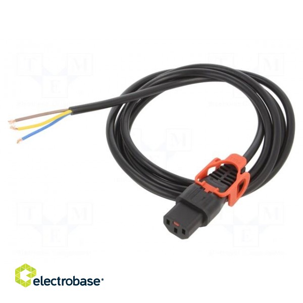 Cable | IEC C13 female,wires | 2m | with IEC LOCK+ locking | black