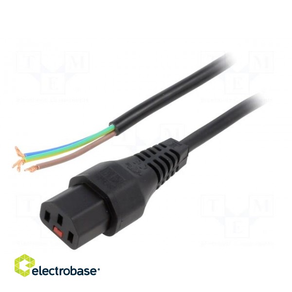 Cable | IEC C13 female,wires | 3m | with IEC LOCK locking | black