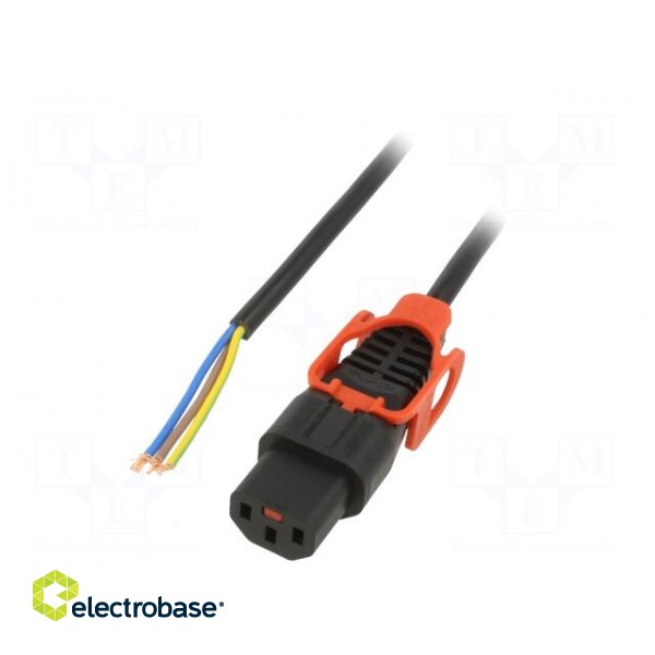 Cable | IEC C13 female,wires | 3m | with IEC LOCK+ locking | black