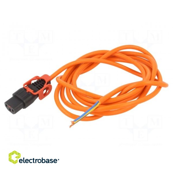 Cable | IEC C13 female,wires | 3m | with IEC LOCK+ locking | orange