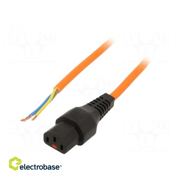 Cable | IEC C13 female,wires | 4m | with IEC LOCK locking | orange