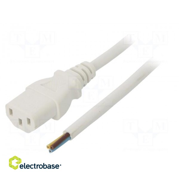 Cable | 3x0.75mm2 | IEC C13 female,wires | PVC | 1m | white | 10A | 250V