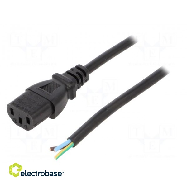 Cable | 3x0.75mm2 | IEC C13 female,wires | PVC | 1m | black | 10A | 250V