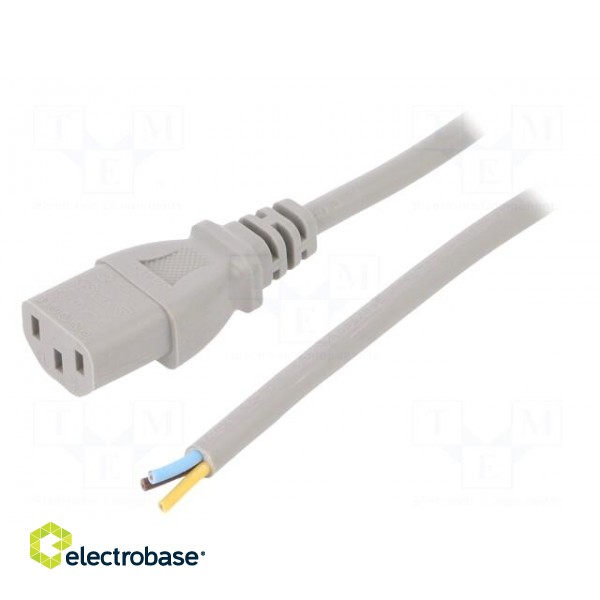 Cable | 3x0.75mm2 | IEC C13 female,wires | PVC | 1m | grey | 10A | 250V