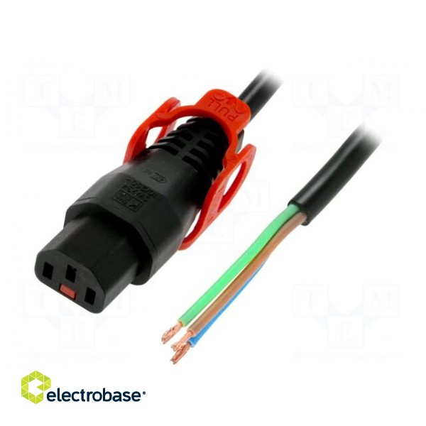 Cable | IEC C13 female,wires | 2m | with IEC LOCK+ locking | black