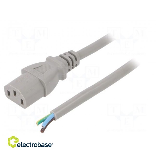 Cable | 3x1mm2 | IEC C13 female,wires | PVC | 5m | grey | 10A | 250V