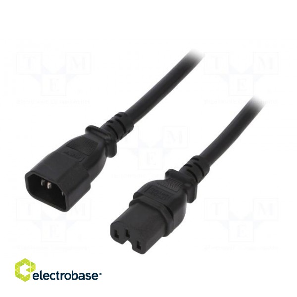 Cable | IEC C15 female,IEC C14 male | 5m | black | PVC | 3x14AWG | 15A