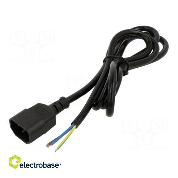 Cable | 3x0.5mm2 | IEC C14 male,wires | PVC | 1.5m | black | 250V
