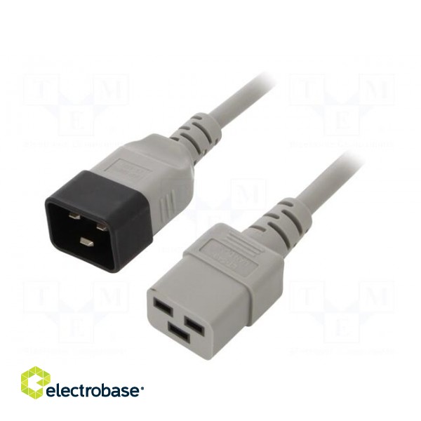 Cable | 3x1.5mm2 | IEC C19 female,IEC C20 male | PVC | 0.5m | grey | 16A