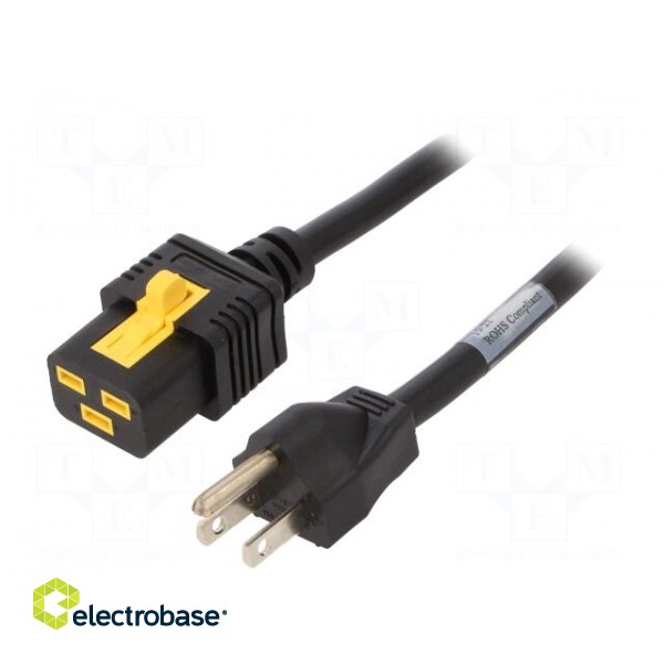 Cable | 3x14AWG | IEC C19 female,NEMA 5-15 (B) plug | PVC | 6m | black