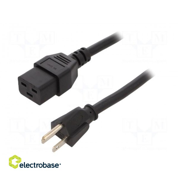 Cable | 3x14AWG | IEC C19 female,NEMA 5-15 (B) plug | PVC | 2.5m