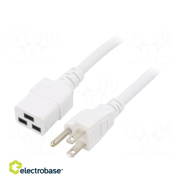 Cable | 3x14AWG | IEC C19 female,NEMA 5-15 (B) plug | PVC | 2m | white