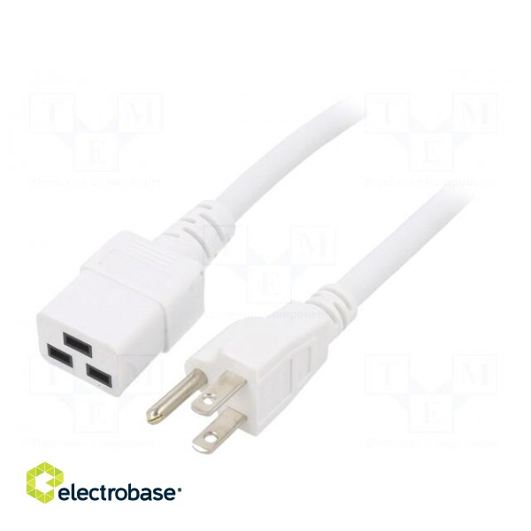 Cable | 3x14AWG | IEC C19 female,NEMA 5-15 (B) plug | PVC | 5m | white