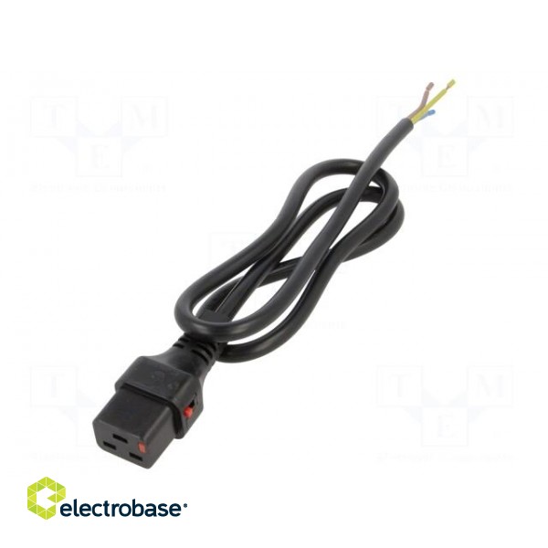 Cable | IEC C19 female,wires | 1m | with IEC LOCK locking | black