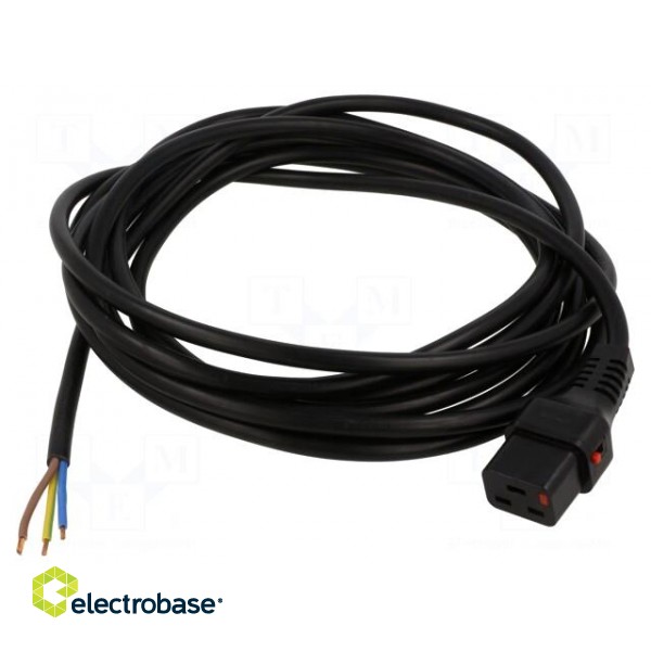 Cable | IEC C19 female,wires | 5m | with IEC LOCK locking | black