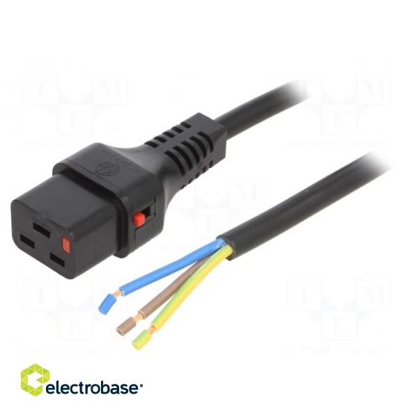 Cable | IEC C19 female,wires | PVC | 3m | with IEC LOCK locking | 10A
