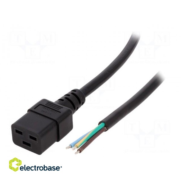 Cable | 3x1.5mm2 | IEC C19 female,wires | PVC | Len: 5m | black | 16A
