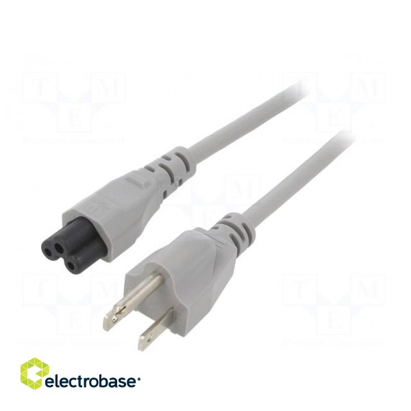 Cable | 3x18AWG | IEC C5 female,NEMA 5-15 (B) plug | PVC | 1.8m | grey