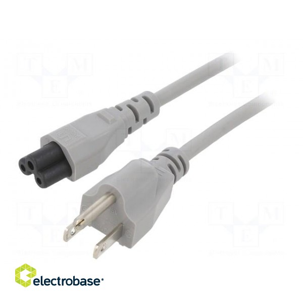 Cable | 3x18AWG | IEC C5 female,NEMA 5-15 (B) plug | PVC | 1m | grey