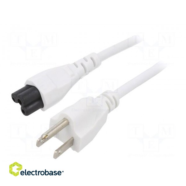 Cable | 3x18AWG | IEC C5 female,NEMA 5-15 (B) plug | PVC | 5m | white