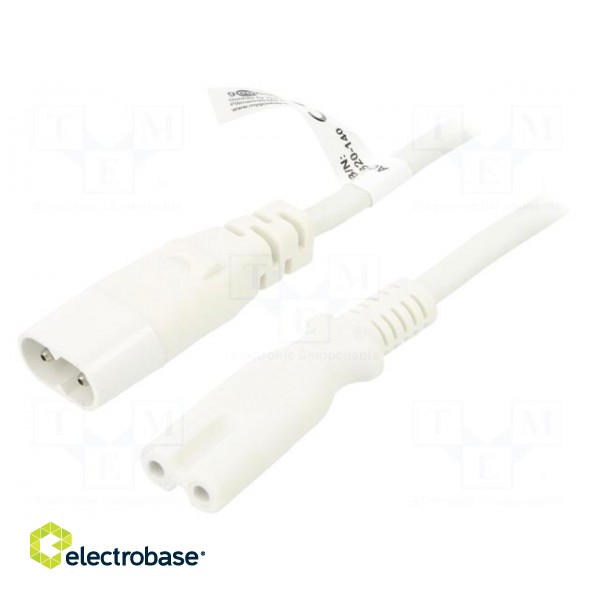 Cable | IEC C7 female,IEC C8 male | PVC | 2m | white | 2.5A | 250V