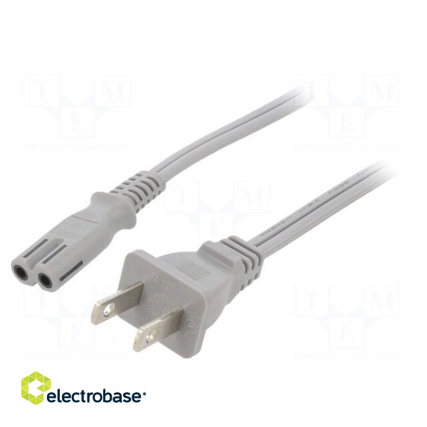 Cable | 2x18AWG | IEC C7 female,NEMA 1-15 (A) plug | PVC | 1.8m | grey