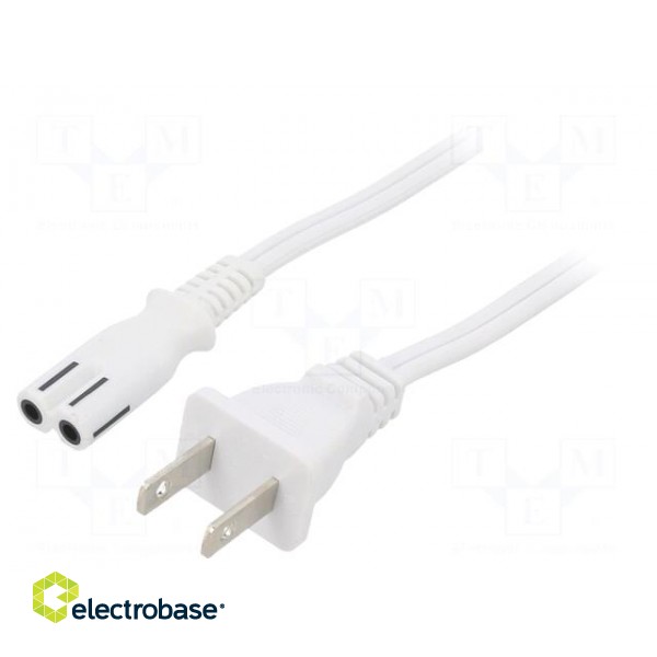 Cable | 2x18AWG | IEC C7 female,NEMA 1-15 (A) plug | PVC | 1m | white
