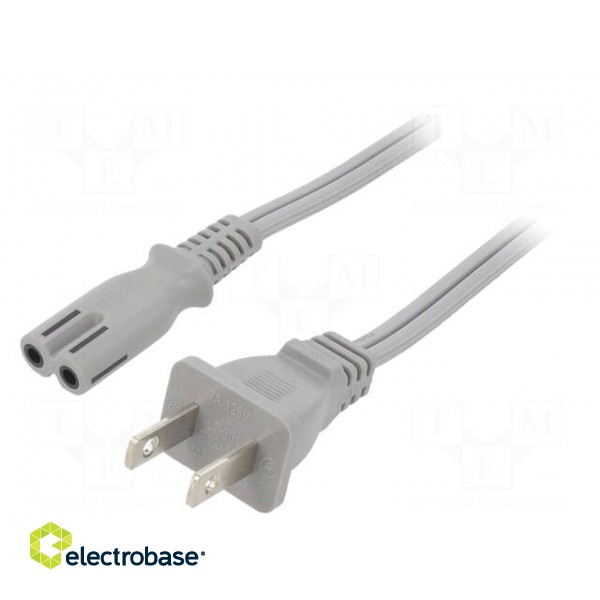 Cable | 2x18AWG | IEC C7 female,NEMA 1-15 (A) plug | PVC | 3m | grey