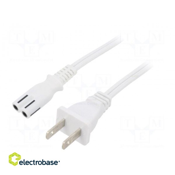 Cable | 2x18AWG | IEC C7 female,NEMA 1-15 (A) plug | PVC | 3m | white