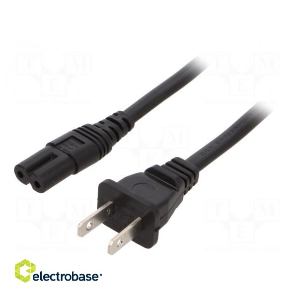 Cable | 2x18AWG | IEC C7 female,NEMA 1-15 (A) plug | PVC | 2m | black