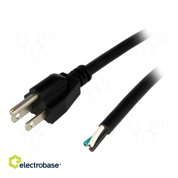 Cable | 3x16AWG | NEMA 5-15 (B) plug,wires | PVC | 5m | black | 13A | 125V