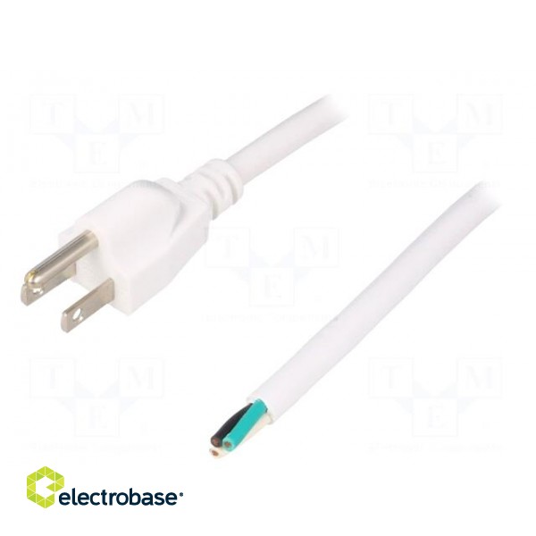 Cable | 3x16AWG | NEMA 5-15 (B) plug,wires | PVC | 5m | white | 13A | 125V